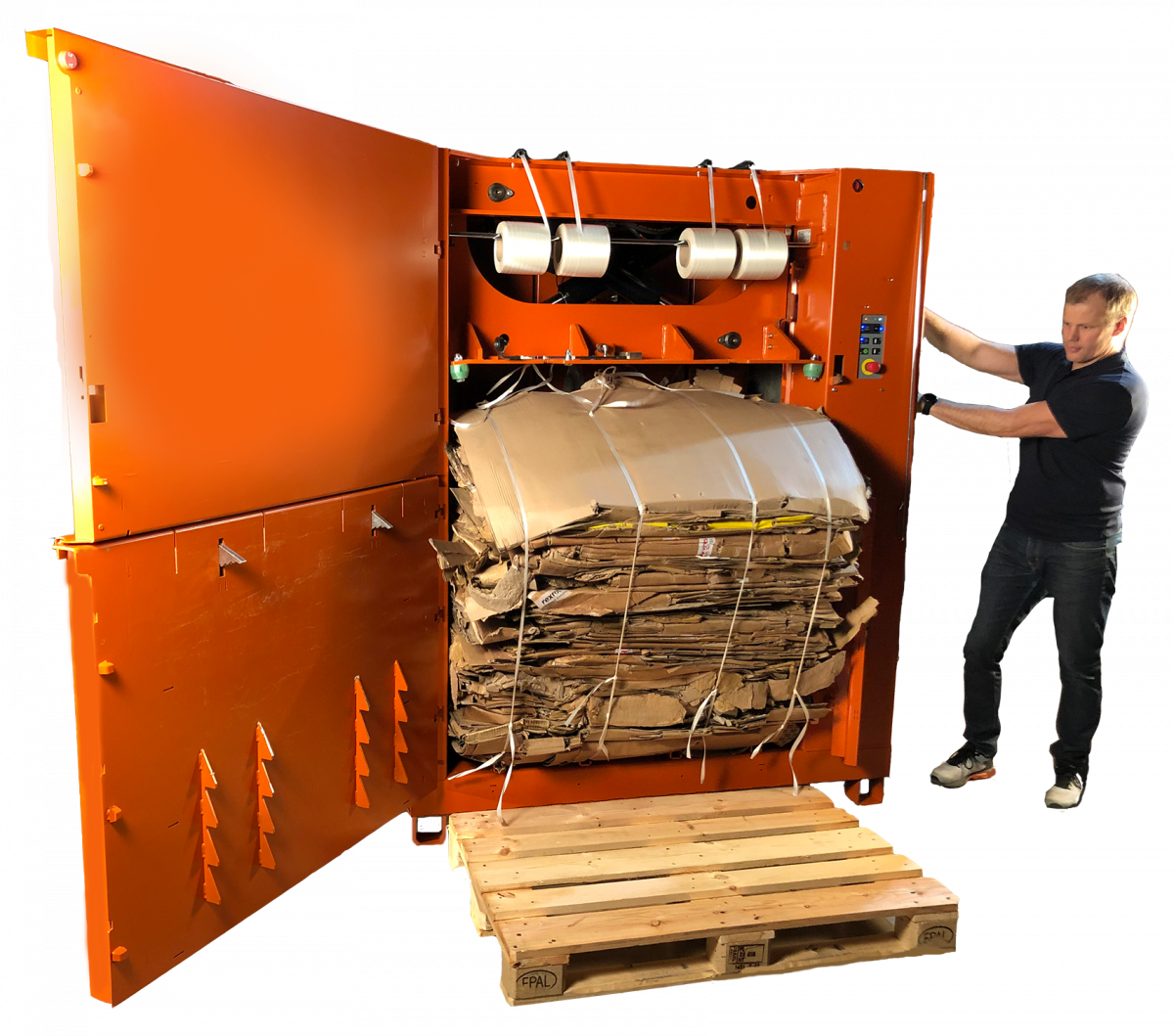 Kartonbaal uit ORWAK Power 3320 verticale balenpers