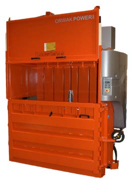 ORWAK Power 3820 verticale balenpers met geopende automatische schuifdeur
